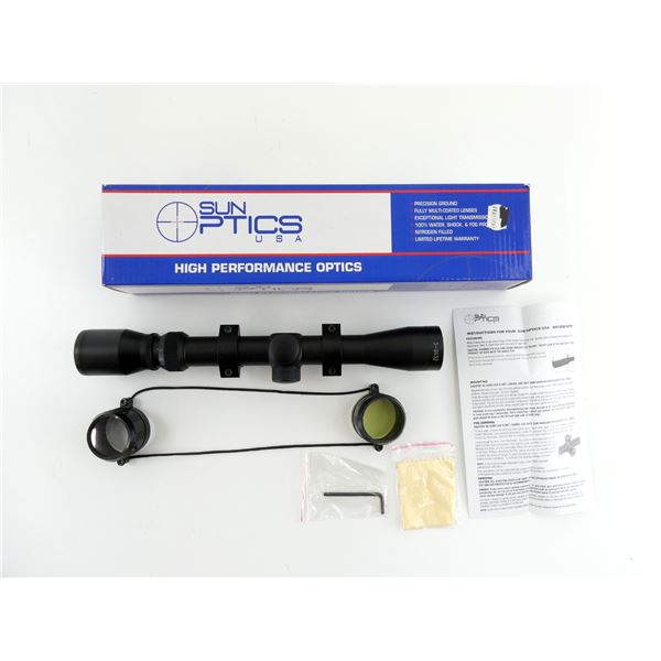 SUN OPTICS USA 3-9 X 32MM RIFLE SCOPE WITH ATTACHED RINGS