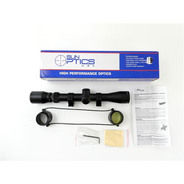 SUN OPTICS USA 3-9 X 32MM RIFLE SCOPE WITH ATTACHED RINGS