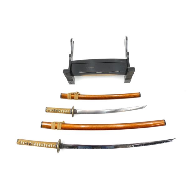 SAMURAI SWORDS WITH WOODEN STAND LOT