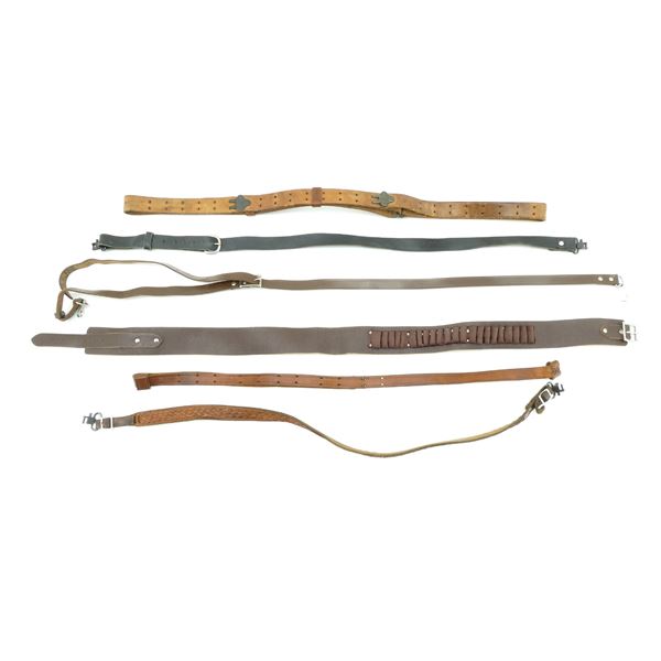 ASSORTED RIFLE SLINGS AND AMMO BELT LOT