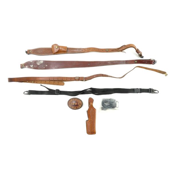 ASSORTED BIANCHI, HUNTER AND LEVY'S / ETC. SLINGS AND HOLSTER LOT
