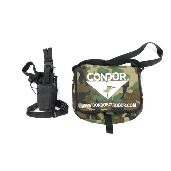 C-TAC DROP LEG HOLSTER AND RANGE STYLE BAG LOT