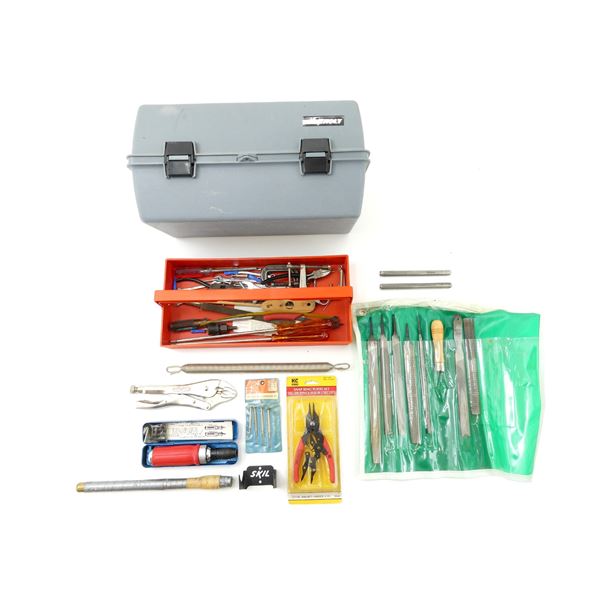 TOOL BOX AND ASSORTED TOOLS LOT
