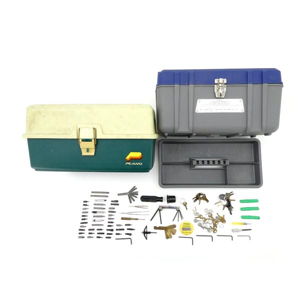 GUNSMITH / HOBBYIST TOOL AND TACKLE BOXES WITH ASSORTED TOOLS LOT