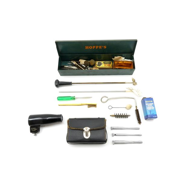 BUSHNELL BORE SIGHTER AND ASSORTED GUN CLEANING ACCESSORIES