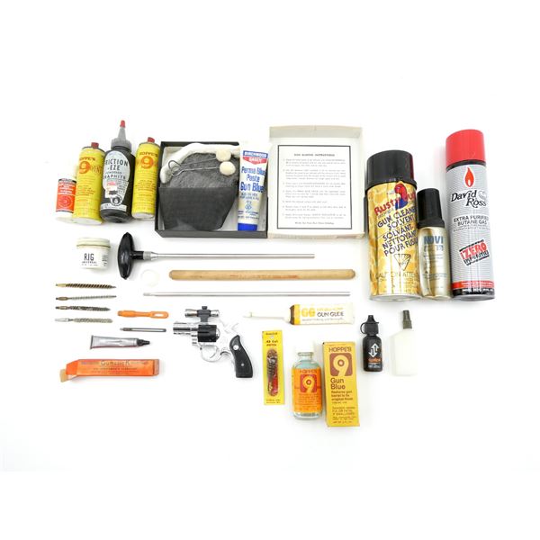 ** PICK UP ONLY ** ASSORTED BIRCHWOOD CASEY, HOPPE'S AND GUNSLICK GUN CLEANING SUPPLIES / ETC. LOT
