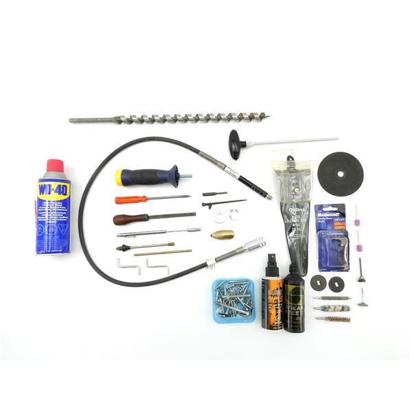 ** PICK UP ONLY ** ASSORTED GUN CLEANING SUPPLIES AND TOOLS LOT