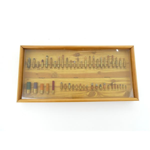 COLLECTIBLE WOODEN DISPLAY WITH AMMO LOT