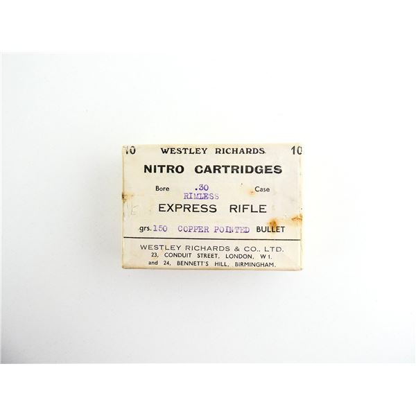 COLLECTIBLE WESTLEY RICHARDS .30 RIMLESS EXPRESS AMMO LOT