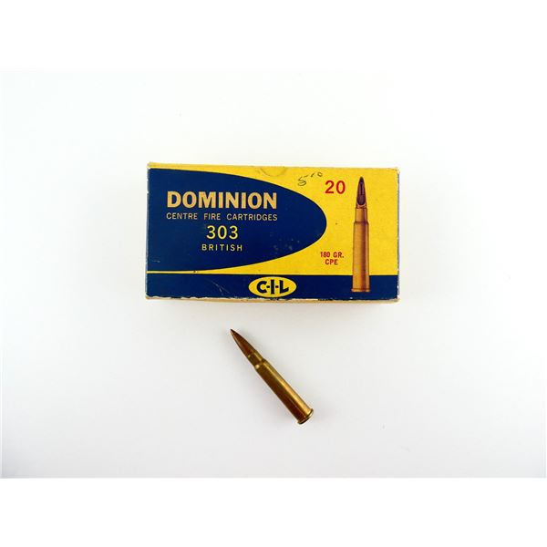 COLLECTIBLE DOMINION .303 BR AMMO AND NON-PRIMED BRASS CASES LOT