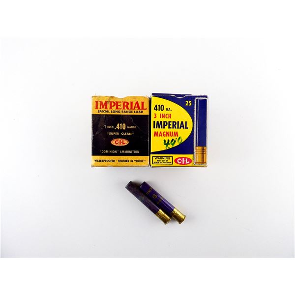 COLLECTIBLE ASSORTED IMPERIAL .410 GAUGE 3" SHOT AND 3" MAGNUM SHOT SHELL AMMO LOT