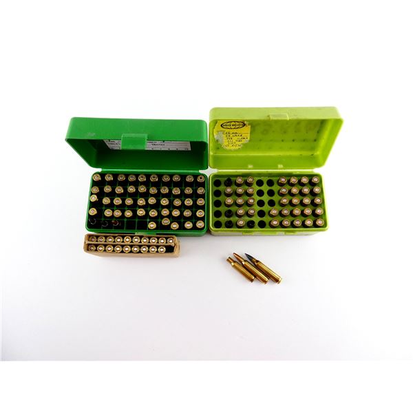 RELOADED ASSORTED .223 REM AMMO AND PRIMED / NON-PRIMED BRASS CASES / .222 REM PRIMED BRASS CASES LO