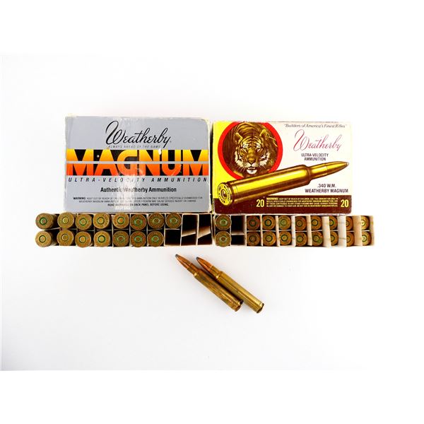 ASSORTED WEATHERBY .340 WEATHERBY MAGNUM AMMO AND NON-PRIMED BRASS CASES LOT