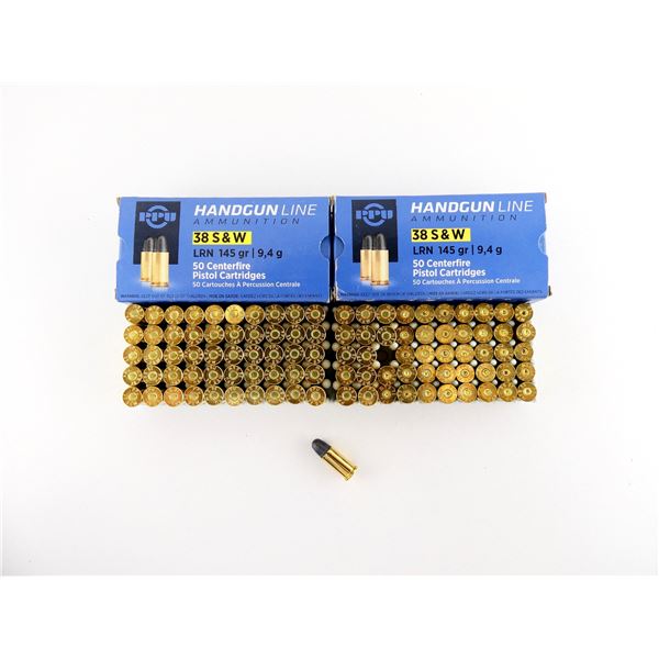 PPU .38 SMITH & WESSON AMMO AND NON-PRIMED BRASS CASES LOT