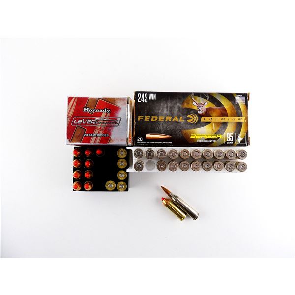 ASSORTED HORNADY.45 COLT / FEDERAL .243 WIN AMMO AND NON-PRIMED BRASS / NICKEL CASE LOT