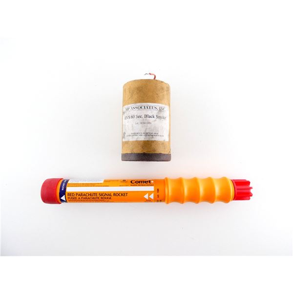 ASSORTED COMET SIGNAL FLARE AND MP BLACK SMOKE FLARE LOT.