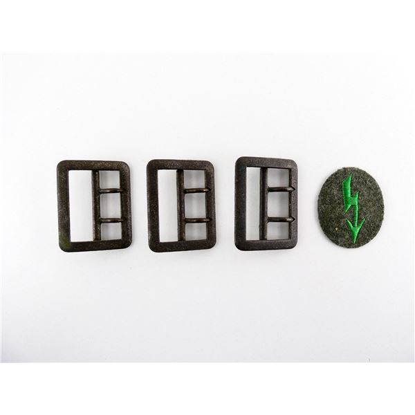 WWII GERMAN OFFICERS DRESS BELT BUCKLES AND SIGNALS TRADE BADGE LOT