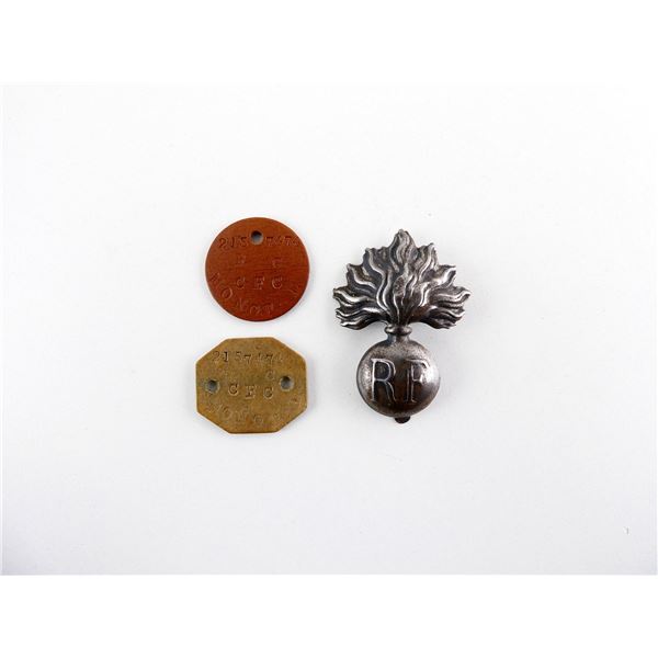 WWI CANADIAN EXPEDITIONARY FORCE DOG TAGS AND BADGE LOT