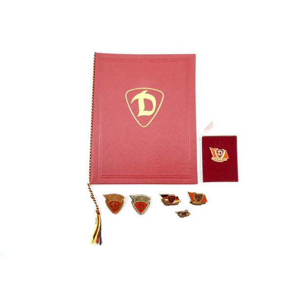 1966 GERMAN DYNAMO SPORTS ASSOCIATION PIN WITH CERTIFICATE AND ASSORTED SPORTS PINS LOT