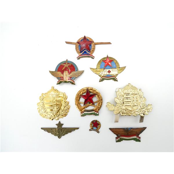 ASSORTED HUNGARIAN CAP BADGES / HELMET PLATES LOT
