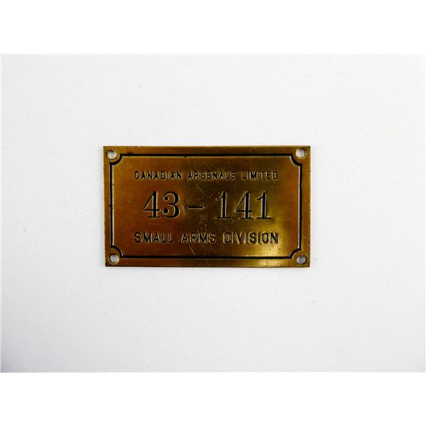 VINTAGE CANADIAN ARSENALS LIMITED BRASS PLAQUE