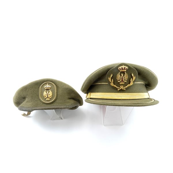 SPANISH MILITARY OFFICERS PEAKED CAP AND ENLISTED MAN'S BERET LOT