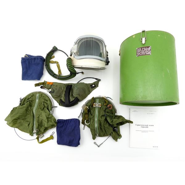 1989 RUSSIAN MILITARY HIGH ALTITUDE GSH-6 HELMET WITH STORAGE CRATE LOT