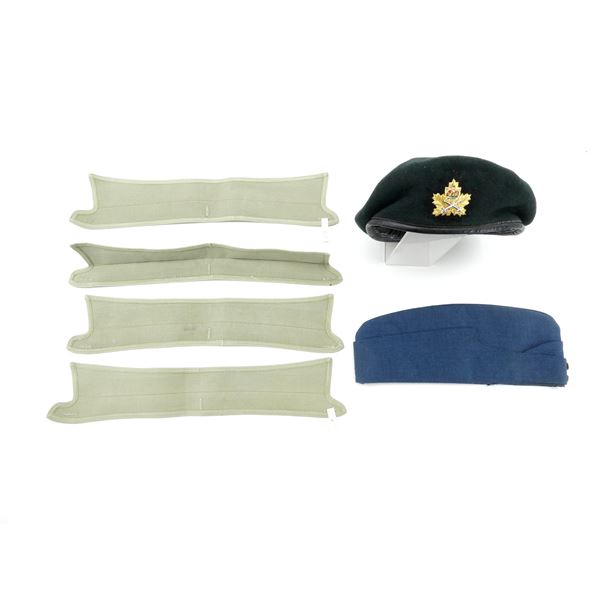ASSORTED CANADIAN / BRITISH MILITARY BERET, WEDGE CAP AND SHIRT COLLARS LOT