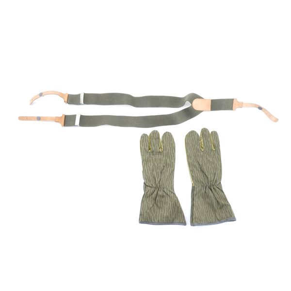 EAST GERMAN MILITARY SUSPENDERS AND CAMO WINTER GLOVES LOT
