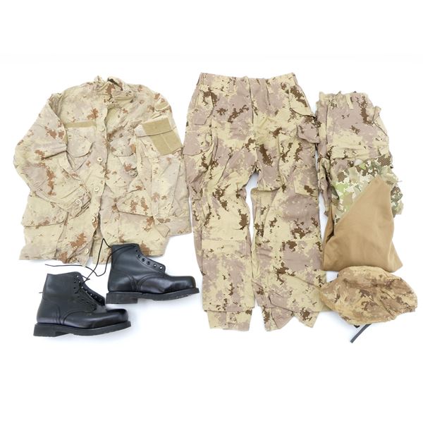 ASSORTED MILITARY CAMO UNIFORM CLOTHING, ETC. LOT