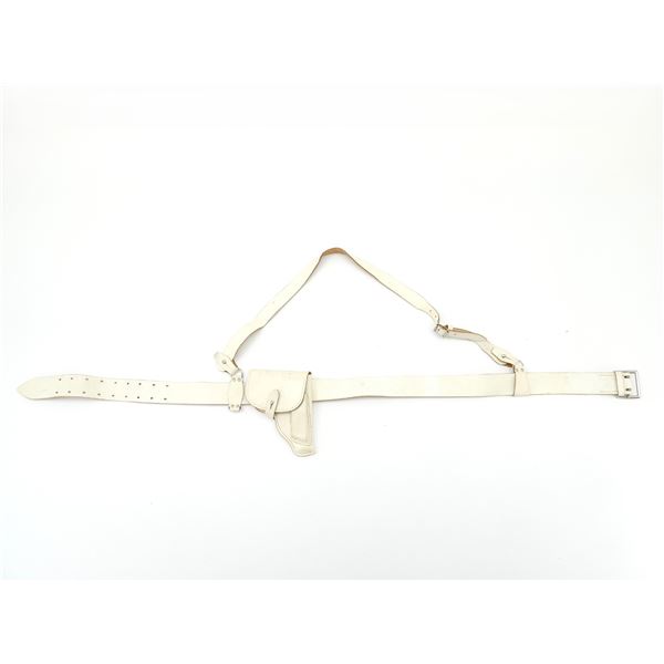 EAST GERMAN MILITARY WHITE LEATHER BELT WITH SHOULDER STRAP AND HOLSTER