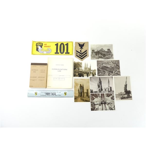 ASSORTED MILITARY LOG / FIELD MESSAGE BOOKS, POSTCARDS, ETC. LOT