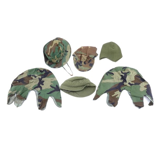 ASSORTED MILITARY SUN HAT, UTILITY CAP, HELMET COVERS, ETC. LOT