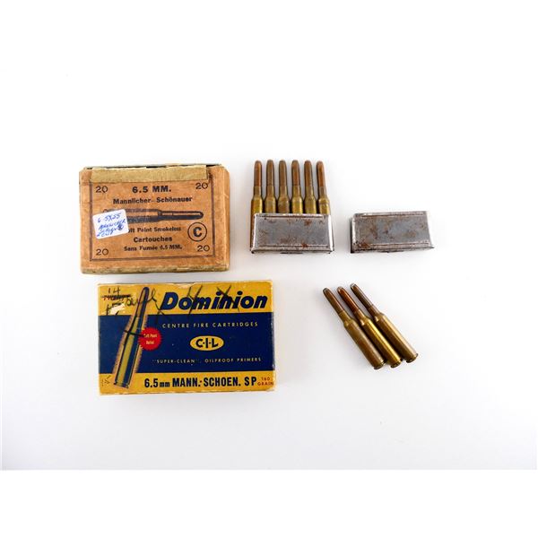 COLLECTIBLE ASSORTED DOMINION 6.5 MANN. SCHOEN AMMO LOT