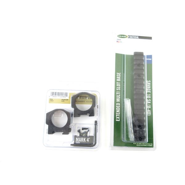 LEUPOLD 35MM SCOPE RINGS AND SAVAGE 10 SHORT ACTION SCOPE BASE MOUNT LOT