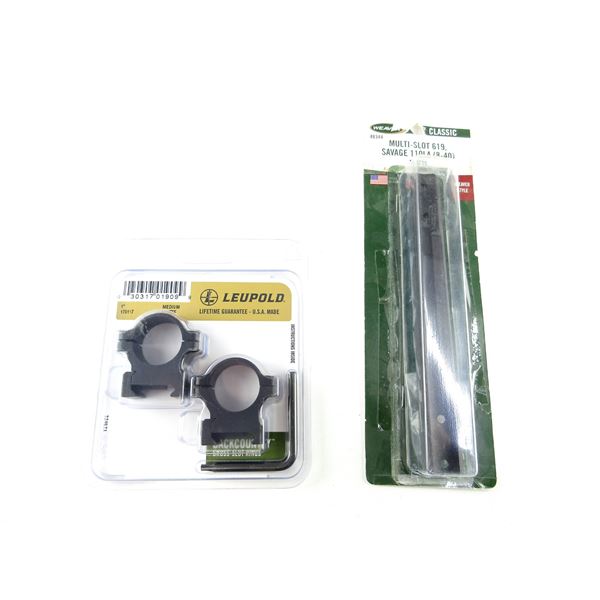 LEUPOLD 1" SCOPE RINGS AND WEAVER SAVAGE 110 LONG ACTION SCOPE BASE MOUNT LOT
