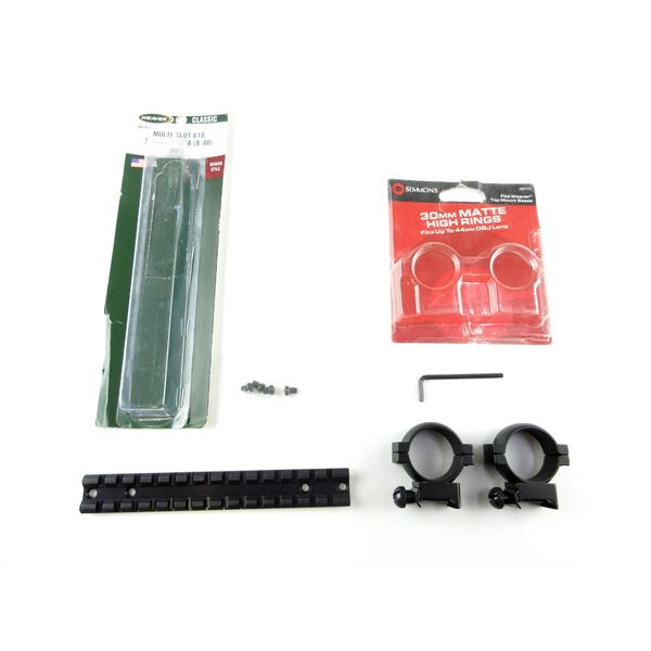 SIMMONS 30MM SCOPE RINGS AND WEAVER SAVAGE 110 SHORT ACTION SCOPE BASE MOUNT LOT