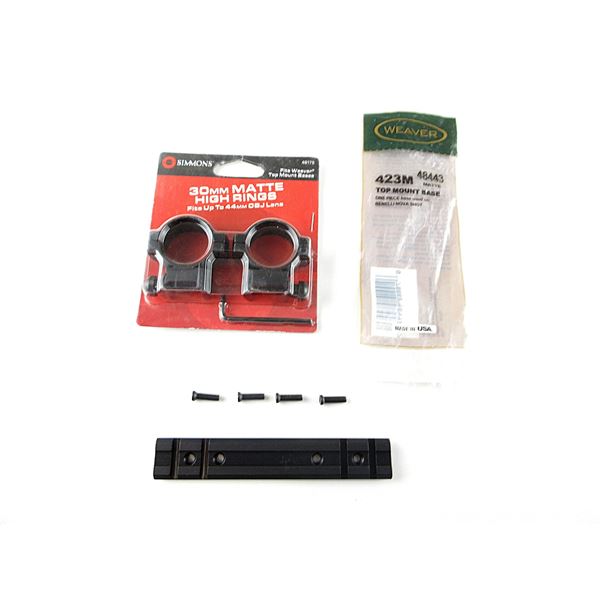 SIMMONS 30MM SCOPE RINGS AND WEAVER BENELLI NOVA SHOT SCOPE BASE MOUNT LOT