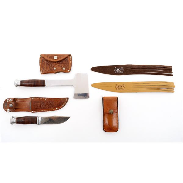 KINFOLKS USA KNIFE / HATCHET COMBO AND KERSHAW FOLDING KNIFE BELT SHEATH LOT