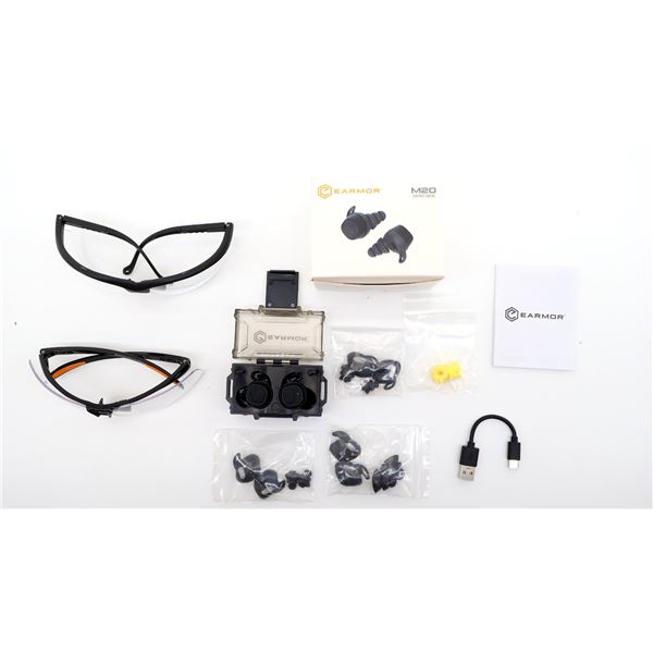 EARMOR M20 ELECTRONIC HEARING PROTECTION AND SAFETY GLASSES LOT