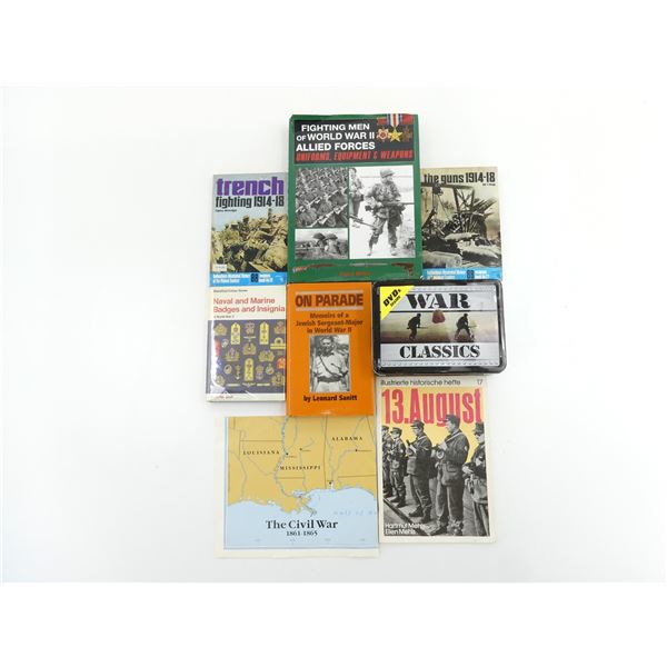 ASSORTED MILITARY DVDS, MAP, AND BOOKS LOT