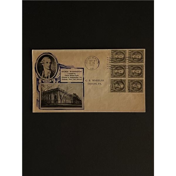1932 George Washinton Mount Vernon Virginia First Day Cover