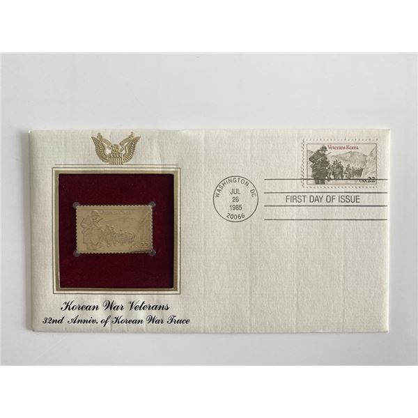 Korean War Veterans 32nd Anniversary of Korean War Truce Gold Stamp Replica First Day Cover