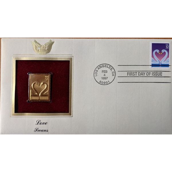 Love Swans Gold Stamp Replica First Day Cover
