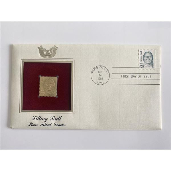 Sitting Bull Sioux Tribal Leader Gold Stamp Replica First Day Cover