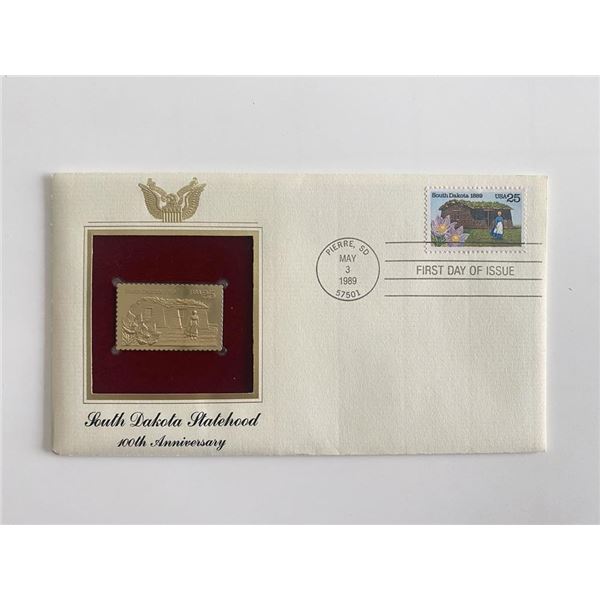 South Dakota Statehood 100th Anniversary Gold Stamp Replica First Day Cover