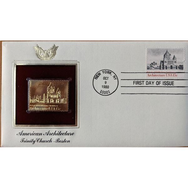 American Architecture Trinity Church Boston Gold Stamp Replica First Day Cover