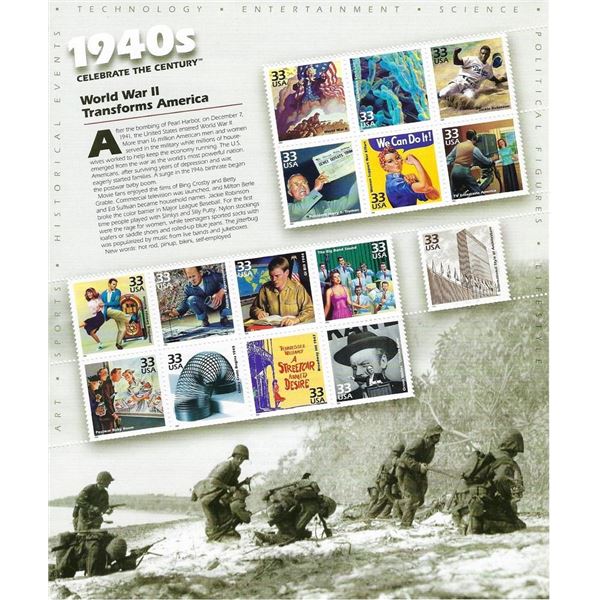 1940s Celebrate the Century Stamp Sheet
