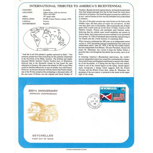 Seychelles - International Tributes to America's Bicentennial FDC