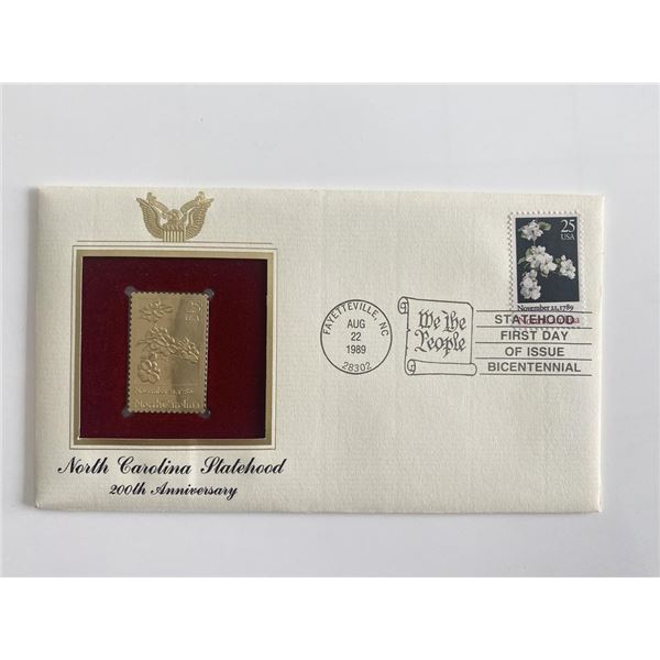 North Carolina Statehood 200th Anniversary Gold Stamp Replica First Day Cover